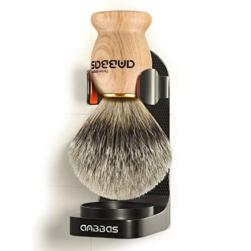Anbbas Badger Hair Shaving Brush with Wall Mounted Brush Holder Shaving Set for Traditional Shaving